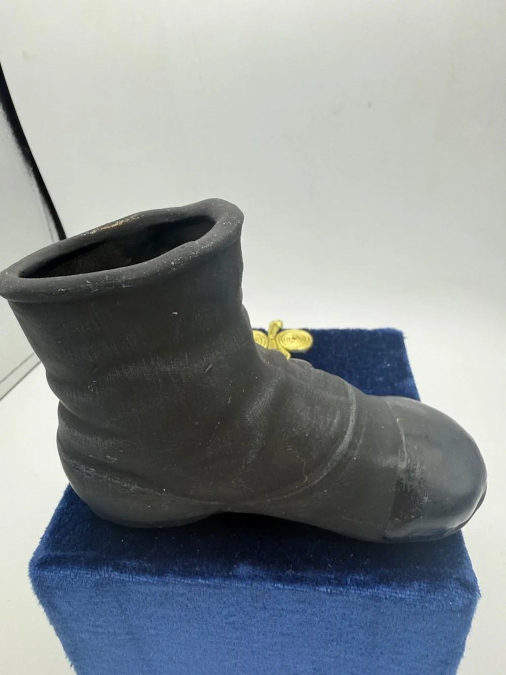 Ceramic Victorian style baby’s faux button up boot vase planter matte black